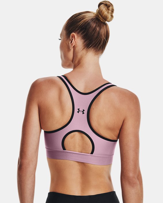 Damen Armour® Mid Sport-BH mit Schlüsselloch-Design und Grafik, Pink, pdpMainDesktop image number 1